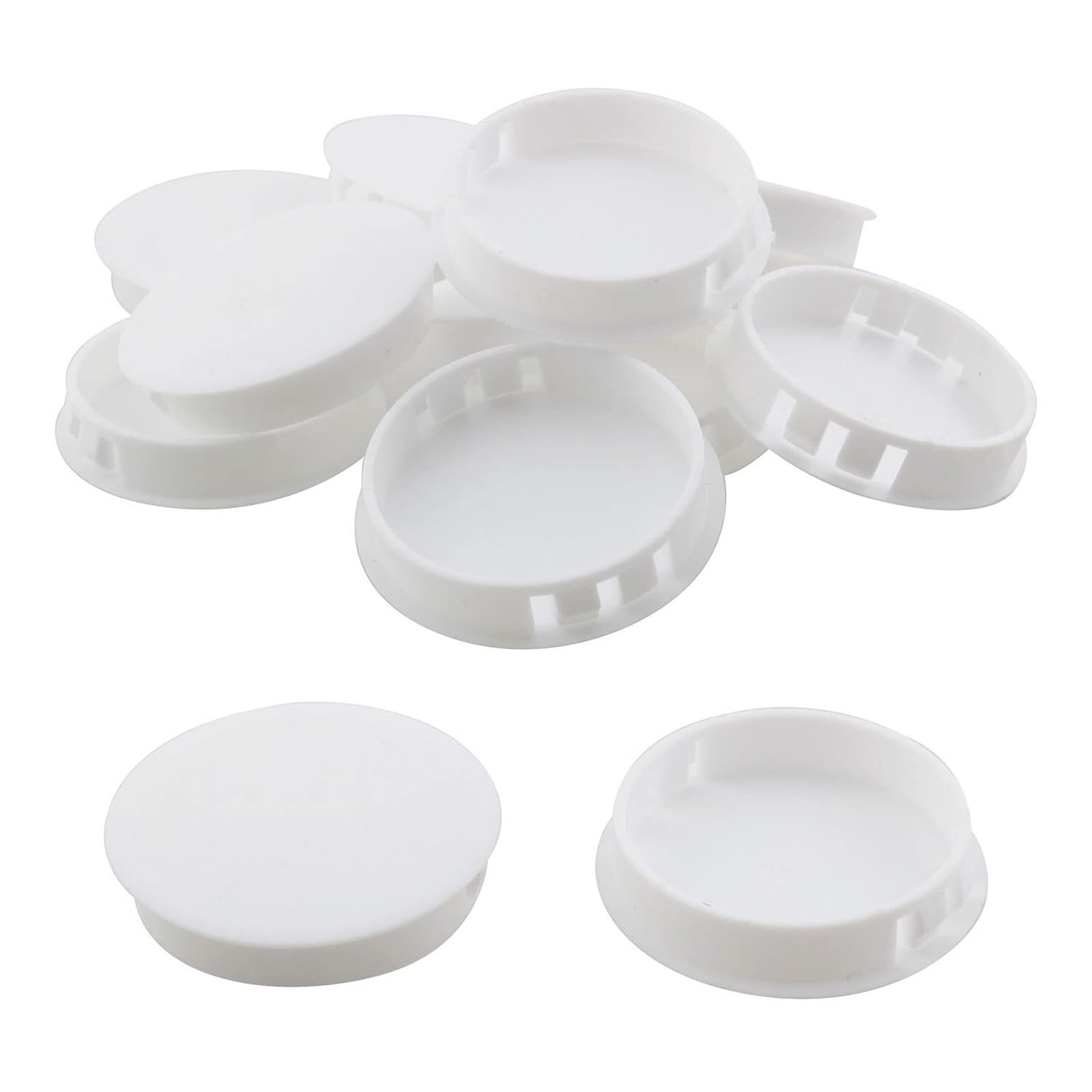 10pcs White Hole Plugs - 50mm/2" Plastic Round Flush Type Snap-in Locking End Caps For Table Box Extra Hole