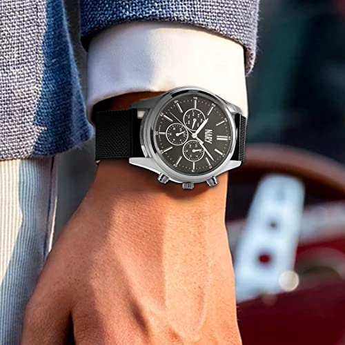 Image of Stainless Steel Mesh Watch Band for Mens Women, Quick Release Mesh Watch Straps 18mm 20mm 22mm 24mm (24mm Black)