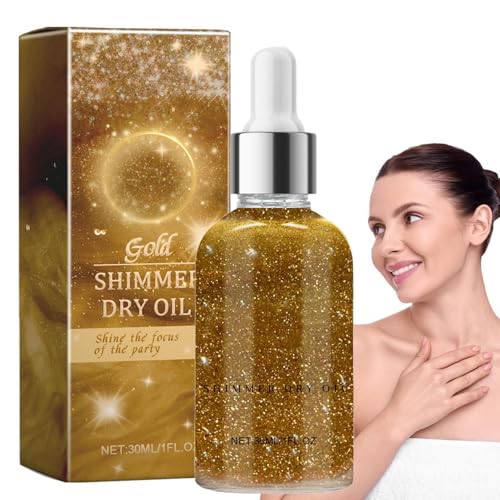 Shimmer Body Oil - Body Glow Oil, Glitter Illuminating High Shine Luminous Dry Oils, Brightening Radiant Makeup, Sparkling Gloss for Face Shoulders Bodys, Pearlescent Shimmer Enhancer