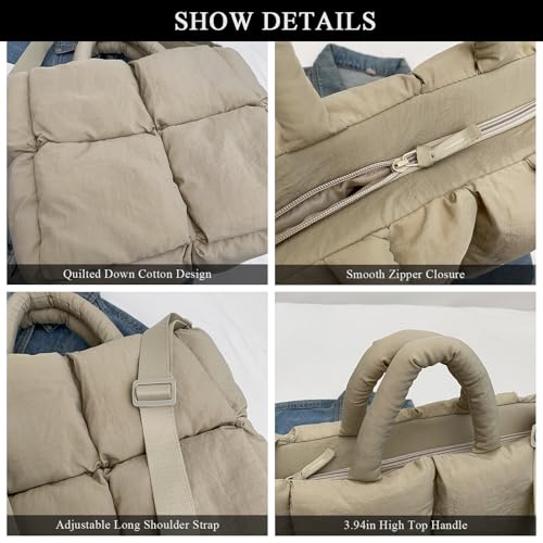 Image of Puffer Tote Bag Lightweight Down Cotton Padded Puffy Purse Quilted Puff Crossbody Bags for Women (Blue)