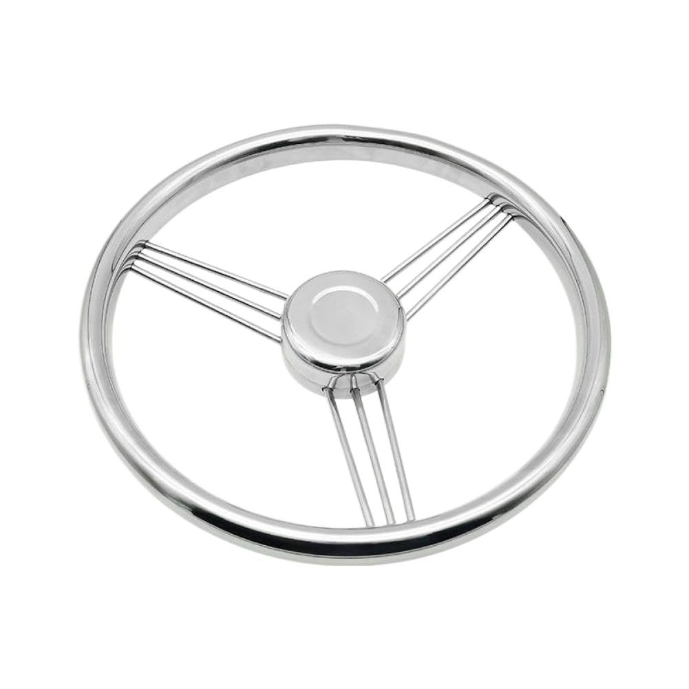 Volante in acciaio inossidabile lucidato a specchio a 3 razze da 13,5 pollici compatibile con yacht