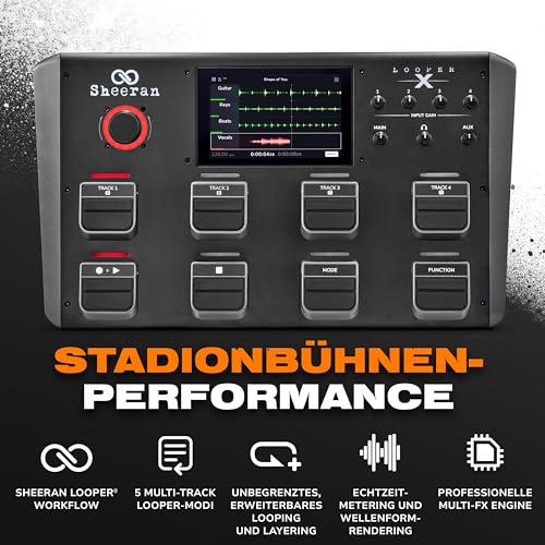 SHEERAN LOOPER X Multi-Track Looper Workstation mit 8 Pedalen für Gitarre, Bass, Keyboard, Vocals, mit Touch Screen, Multi-FX Engine, Audio-Interface
