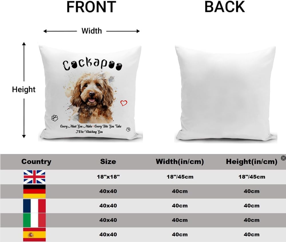 HUASHUZI Cushion Cover Cockapoo Gifts for Lovers Ornament for Women Dog Decorations Throw Pillow Case Decor Home Livingroom Couch Sofa 18"X18"(45x45cm) - Image 2