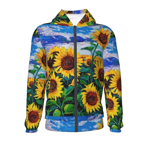Landscape With Sunflowers Kids Pullover Hoodies Boys Zip Up Sweatshirts Girls Athletic Clothes with Pocket2