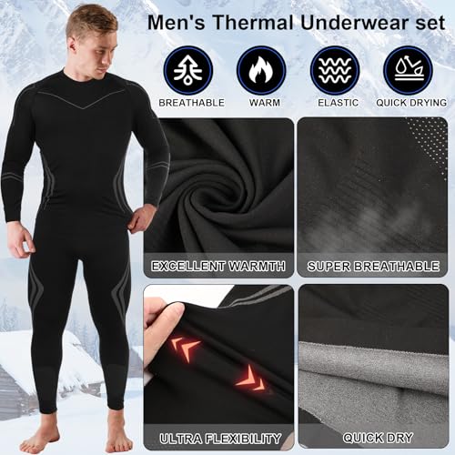 Patelai 2 Pack Men Thermal Underwear Set Mens Compression Quick Drying Warm Base Layer for Winter Skiing Hunting3
