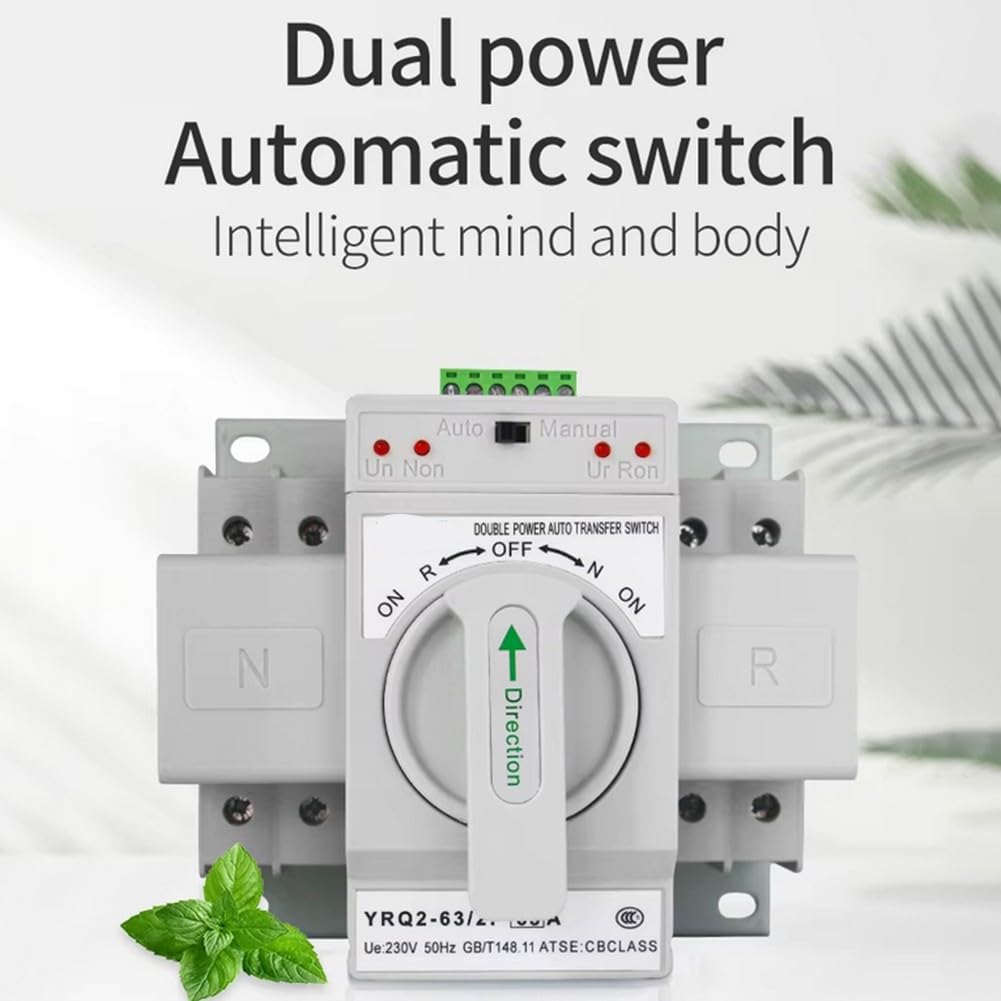 Interruttore automatico 63 A per generatore, Dual Power, con alloggiamento ignifugo, alimentazione sicura per casa e commercio in caso di guasto, facile montaggio, bianco