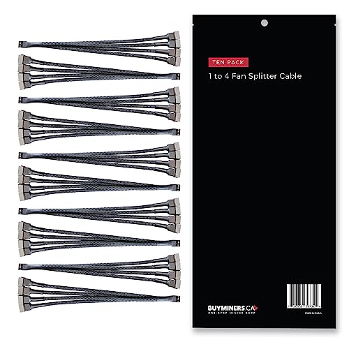Buyminers.ca Pc Fan Splitter Extension Cable - 1 To 4 Pwm Fan Splitter Compatible With 3 & 4 Pin Pc Cooling Fans, 10 Inch Black Braided Nylon Cable (10 Pack) #TOP6