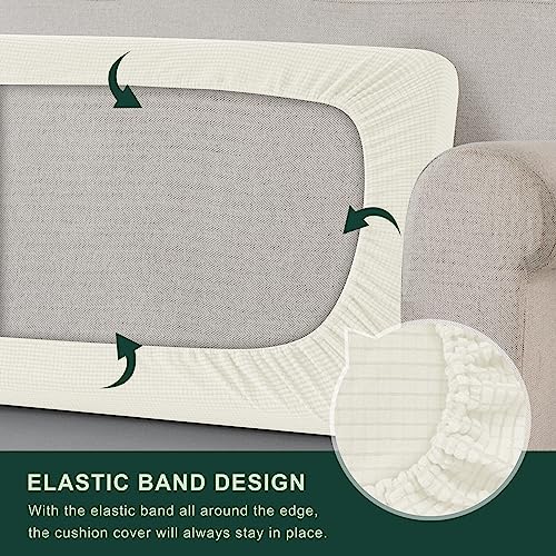 Image of CHUN YI Stretch Couch Cushion Covers Replacement, Fitted Loveseat Sofa Chair Seat Slipcovers Furniture Protector, Checks Spandex Jacquard Fabric(Small,Ivory White)