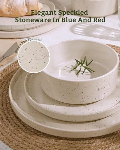 Image of Famiware Nebula Plates and Bowls Sets, 18 Pieces Dinnerware Sets, Dishes Set for 6, Creamy White with Colorful Speckles