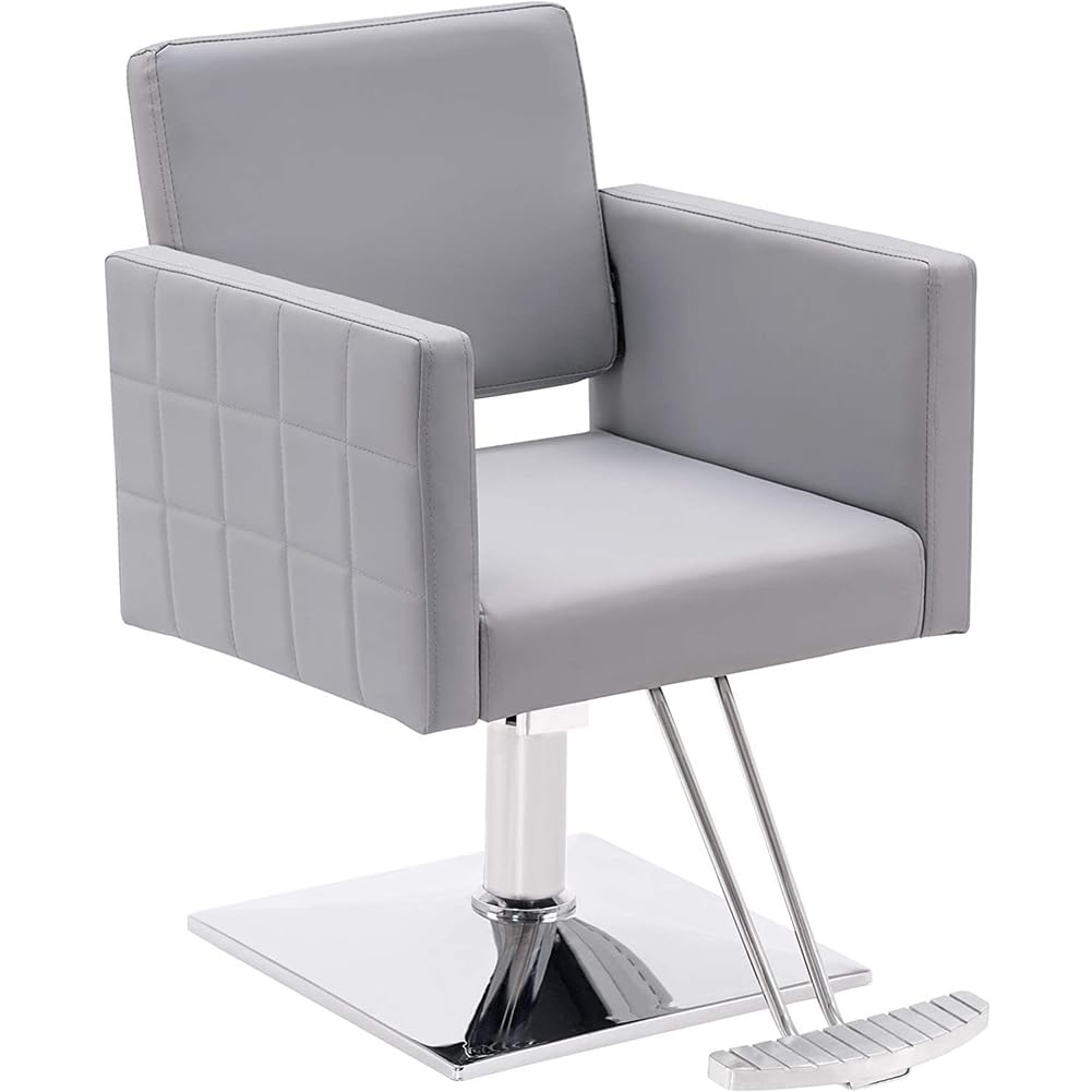 IBOWZ Silla de peluquería Silla de Peluquero con Bomba hidráulica, Silla de peluquería de Cuero PU con Pedal, chasis Cuadrado para barbería, Muebles de salón, Gris