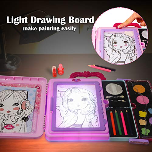 Light Up Tracing Pad Coloring Drawing Board Princess Painting Art Set with Portable Case for Girl Kids Age 3 4 5 - Thumbnail 3