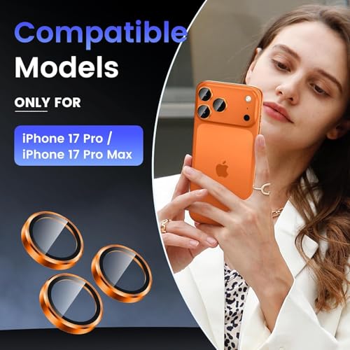Image of CLITZ Camera Lens Protector for iPhone 17 Pro Max / 17 Pro, Aluminum Alloy Metal Ring with 9H Tempered Glass Camera Cover, Scratch Resistant Lens Protector, Case Friendly, Orange