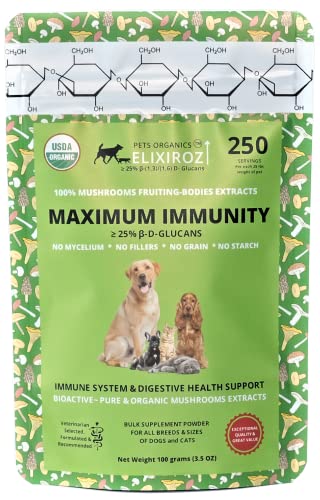 Image of Mushroom Complex for Dogs & Cats - 25%+ Beta Glucans - Fruiting Body Extract Blend (Turkey Tail, Reishi, Maitake, Shiitake) - Immune & Gut Support - No Mycelium, No Fillers - 250 Servings
