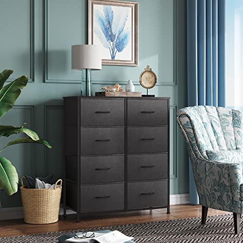 Wlive Fabric Dresser For Bedroom, Tall Dresser With 8 Drawers, Storage Tower With Fabric Bins, Double Dresser, Chest Of Drawers For Closet, Living Room, Hallway, Children's Room, Charcoal Black #TOP1