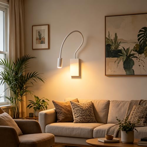 Aplique de pared interior con interruptor y puerto USB de carga blanco