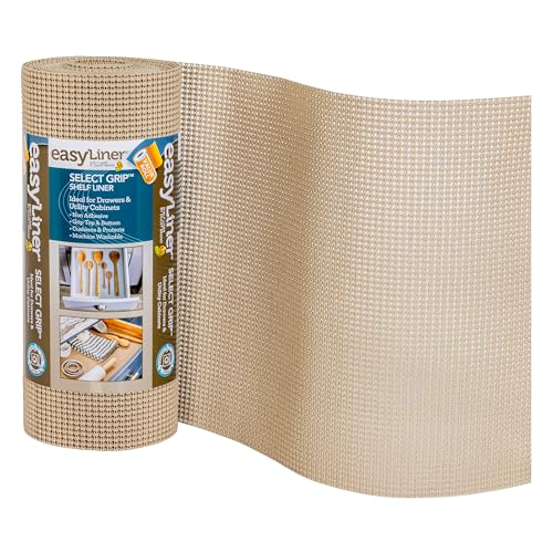 EasyLiner Select Grip Shelf Liner - Easy to Install & Cut to Fit - Non Slip, Non Adhesive, Drawer Shelf & Cabinet Liner for Kitchen, Bathroom, Pantry Cupboards - 12in. x 24ft. - Beige