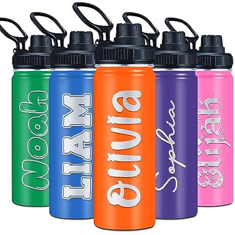 FunStudio Personalized Kids Water Bottles, 18oz 32oz Custom Name Insulated Water Bottle, Stainless Steel Reusable Waterbottle for School Customized Gifts for Boys Girls Men Women - Solid Color Cover