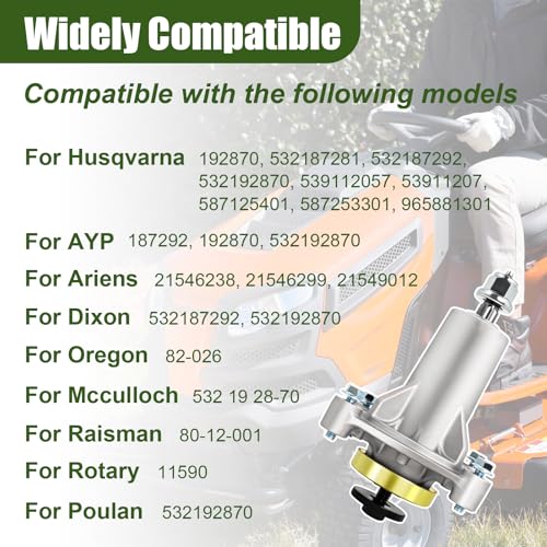 Upgrade 532187292, 187292,192870,567253301 Lawn Mower Deck Spindle Assembly for H-usqvarna, Crafts-man, P-oulan 192870 532192870 532187281, 587819701, 587125401 Fits 42", 46", 48", 54" Decks by Podoy by Podoy - Image 4