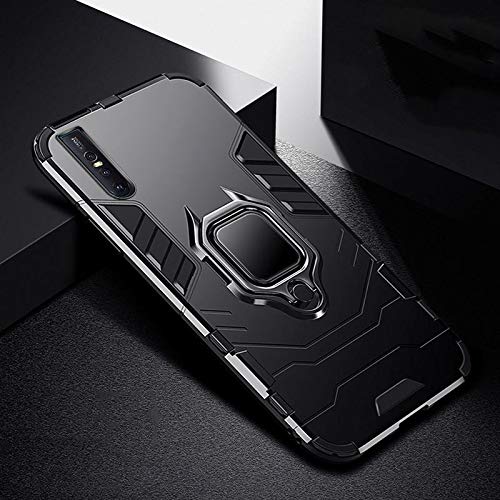 Image of REALCASE Vivo V15 Pro Case, Silicone, Thermoplastic Polyurethane Shockproof Rugged Slim Hybrid Magnetic Bracket 360 Ring Holder for Vivo V15 Pro (D5-Black)