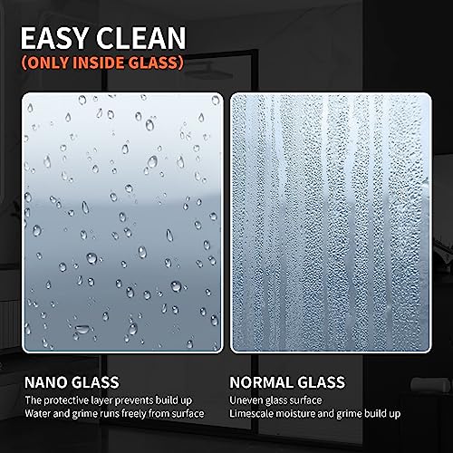 Shower Framed Glass Panel, 34" W x 74" H Shower Screen, 5/16" (8mm) Tempered Glass Shower Door, Fit for Walk-in Bathroom, Matte Black Fixed Shower Door