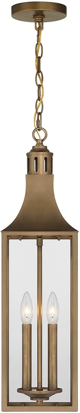 Savoy House 5-220-273 Lancaster Traditional Clear Glass Outdoor Hanging Lantern, 2-Light 120 Total Watts, 25" H x 7" W, Atlas Bronze