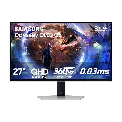 Samsung Odyssey OLED G6 gaming monitor in silver