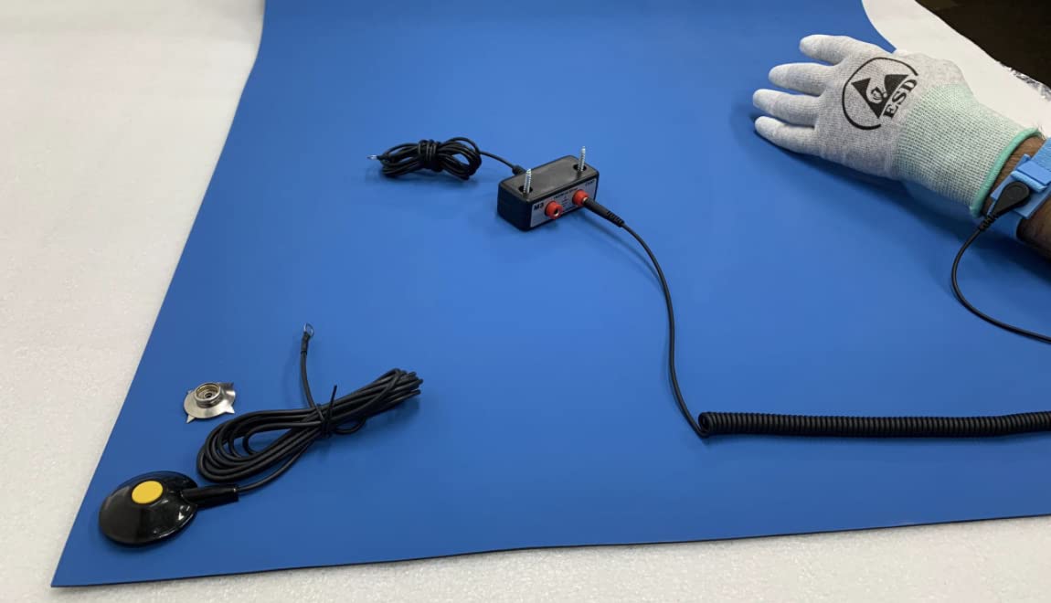 ESD-Dissipative Mat Kit - Heat Resistant, Two Layer Natural Rubber - with a Wrist Strap, Grounding Cable, and Dual Bench Grounding (2ft x 4ft, Royal Blue)