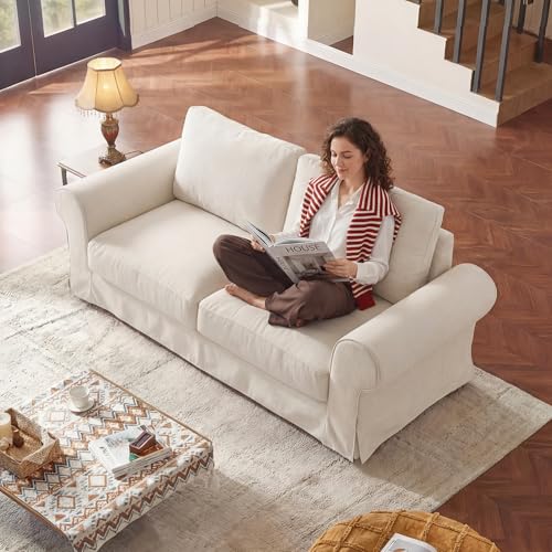 Oversized White Loveseat Cloud Couch with Slipcover