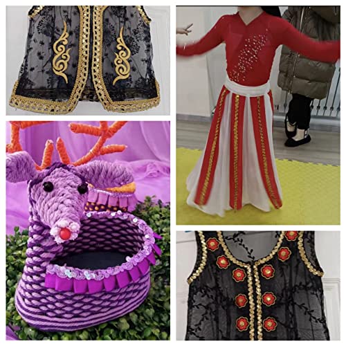 Glitter Sequin Trim Reba Ric Rac Scalloped Edge Braid Sequin Braid Trim For Sewing Craft, Dress, Hat Bag, Costumes（7 Yard, Gold） #TOP3