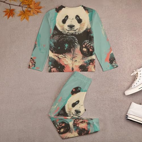 Cute Panda BearChildren's Pajama Set Round Neck Long Sleeve Top + Pants Two-piece Set160CM3
