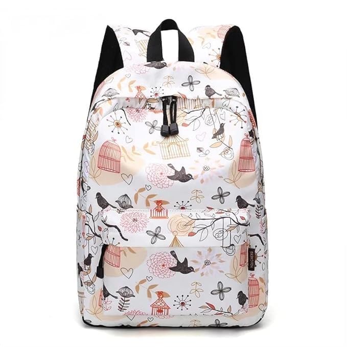 Korean Style Unisex Backpack, Cotton Material, 21cm Medium Size, Lightweight Casual Daypack with Water Bottle Pocket, 2 Compartments, Water Resistant for Daily Use,