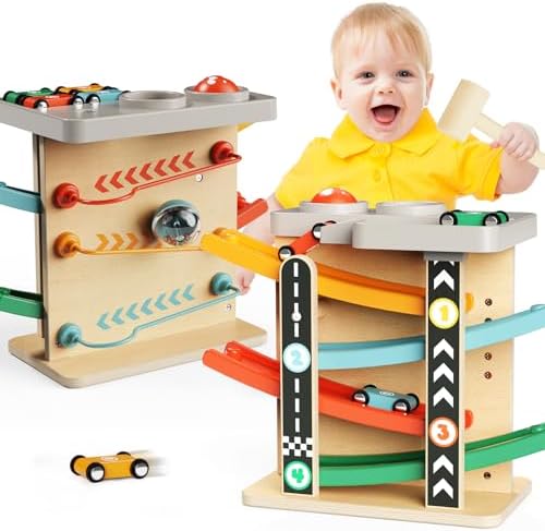 2 in 1 Pound Ball Toy & Car Ramp Race Track, Toddler Toys for 1 Year Old Boy & Girl, Learning Early Developmental & Educational Montessori Toys for Toddler 1-3 Year Old Birthday Gifts