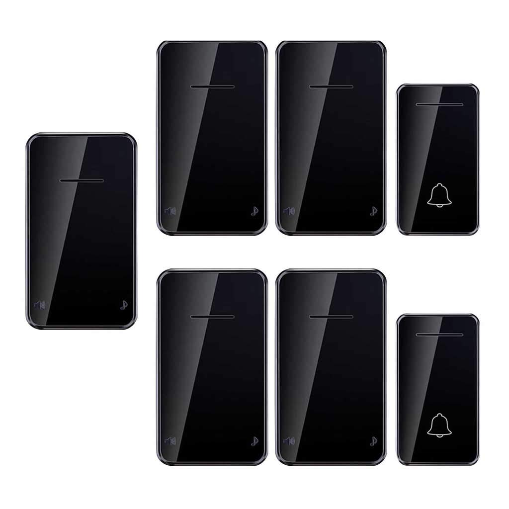 Timbre inalámbrico Resistente al Agua, no Requiere Pilas, Timbre inalámbrico enchufable, 2 transmisores, 5 receptores, 48 Luces LED Intermitentes con música, Alcance supe,Negro