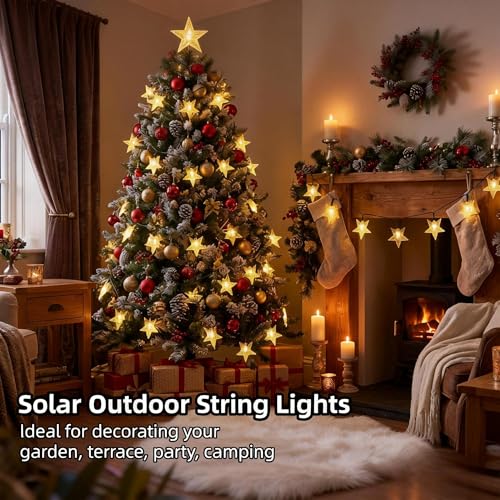 Twinkle Solar Star String Lights Outdoor Waterproof Fairy Lights 39FT 100 LED with 8 Lighting Modes for Camping Garden W - Additional View