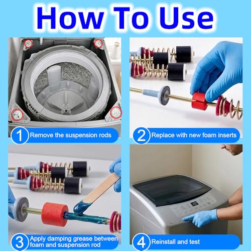 Image of 100g High-Viscosity Damping Grease for Washing Machine Suspension Rods | 35,000 cSt washer suspension rod grease with 16 red and white foam inserts for vibration, shaking, and noise control.