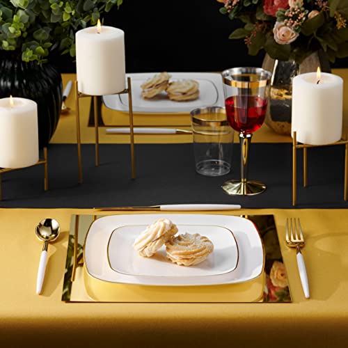 Bloomingoods Plastic Disposable Square Dessert Plates | 50-Pack 7.5 Inches White With Gold Rim Square Plates | Ideal For Weddings, Parties, Catering | Heavy Duty & Non Toxic #TOP1