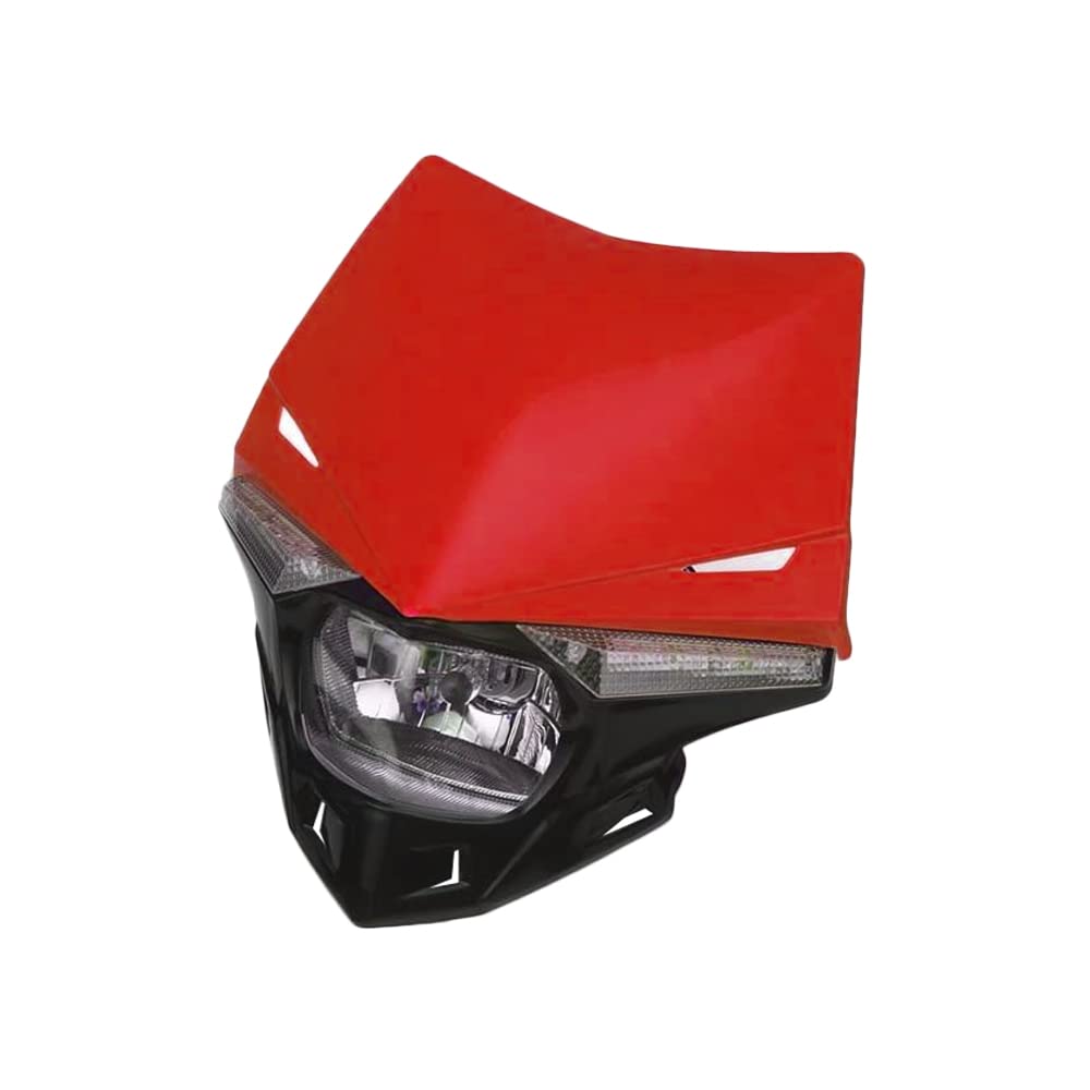 Mascherina per carenatura, luce di marcia diurna, faro anteriore per moto MASO (rosso), indicatore di direzione a LED, lampadina H4 UniVe-rs&al, adatta per motocross KX KXF CR CRF