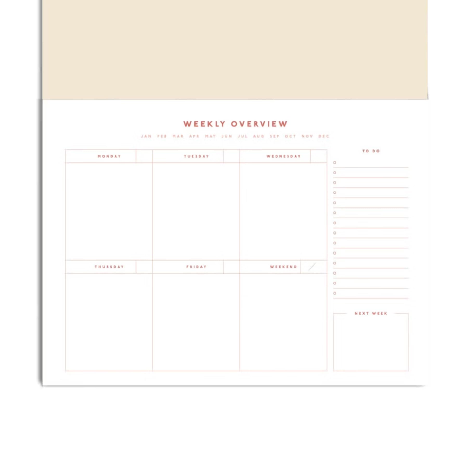 Papier Joy - Planificador semanal de escritorio, rosa, 1 página por semana, sección de plan semanal y notas de la próxima semana, diseño de arranque, artículos esenciales de oficina, 52 hojas, sin