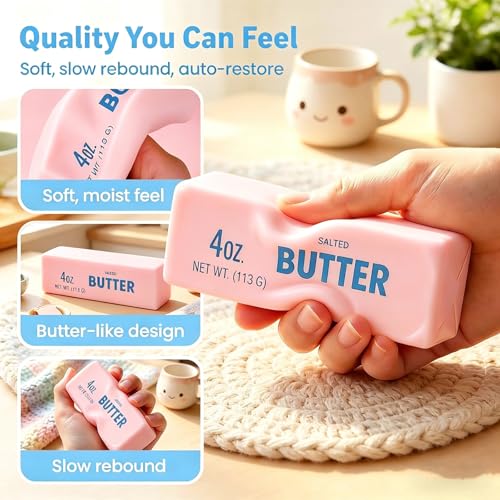 Image of Big Butter Squishy, 4 Oz Large & Mini Butter Stick Squishy, Giant Realistic Bread, Slow Rising Stress Relief Fidget Toy, Soft Squeeze Ball, Party Favor Gift, Jumbo Squeezy Cheese(Pink)