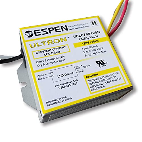 Controlador LED VEL6700120H 10.50 V2 HEspen LED, corriente constante, entrada 120Vac, 6 x 3W LED, Salida 500mA 18-33Vdc, 16.5W