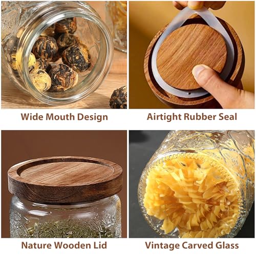 Image of 6-Pack 24 OZ Vintage Glass Jar with Lid, Airtight Food Storage Canisters with Bamboo for Kitchen Counter Pantry, Ideal for Coffee, Candy, Tea, Oats, Sugar, Cookies Decorative Jars