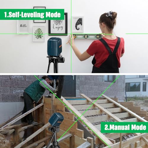 Image of Motovera Laser Level,Cross Line Laser with Self-Leveling,Green Cross Line with Vertical and Horizontal,Accurate leveler tool for Picture Hanging Home Decoration,Battery Included lazer level