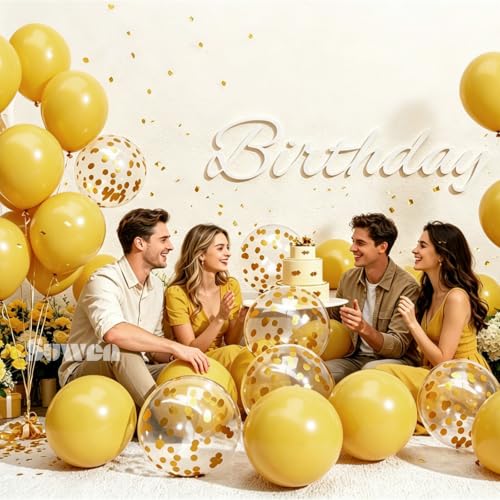 Image of SUWEN 47PCS Mustard Yellow Latex Balloons and Confetti Balloons Set