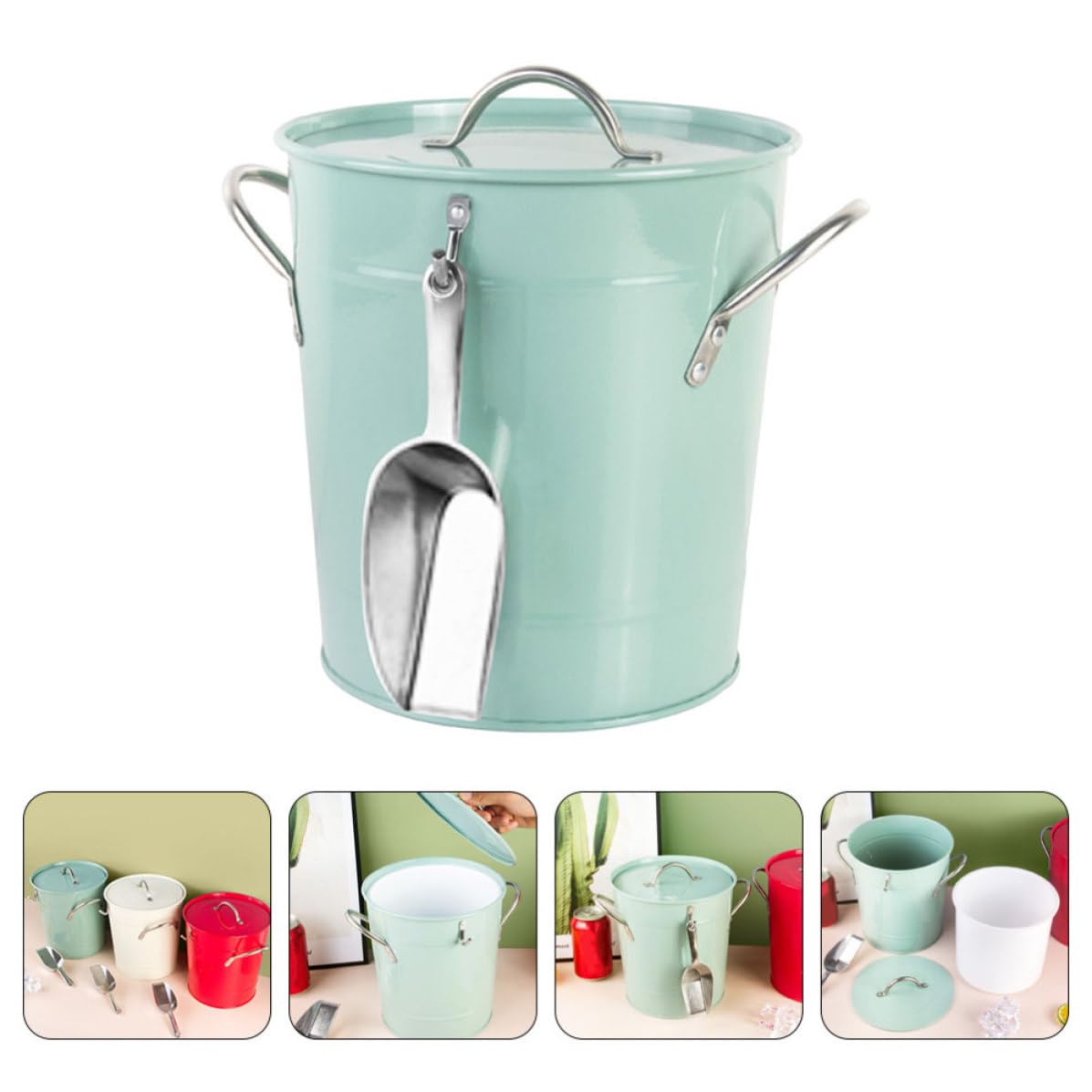 Cubo de Hielo para Vino Verde Portátil Asa, Plástico y Hierro