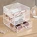 mDesign Stackable Plastic Eye Glass Storage Organizer Box Holder for Sunglasses, Reading Glasses, Accessories - 3 Divided Drawers, Chrome Pulls - Clear
