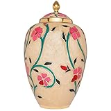 Funeral Urn by Liliane - Cremation Urn for Human Ashes - Hand Made in Brass and Hand Enameled - Display Burial Urn at Home or in Niche at Columbarium (Fleur). Fits cremated remains of adults.