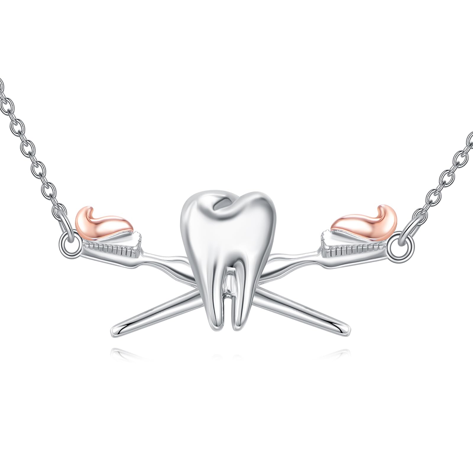 YFNTooth Necklace Sterling Silver Teeth Pendant Necklace Dental Jewelry for Women Dental Gifts for Dental Assistant