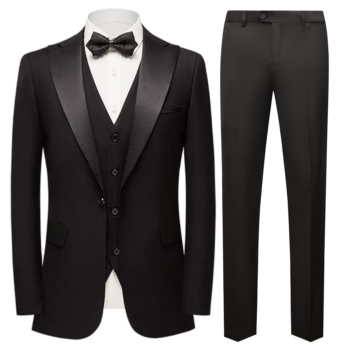 Men's 3 Piece Suit Slim Fit One Button Solid Tuxedo Jacket Suits for Men Slim Fit for Wedding Prom Blazer Vest Pants