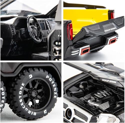 Image of 1:28 Pickup X-Class Model Car Diecast Zinc Alloy Pull Back Toy with Sound & Light Realistic Design Durable Kids Toy for Boys & Girls Collectible Gift 3+ Years (Black)