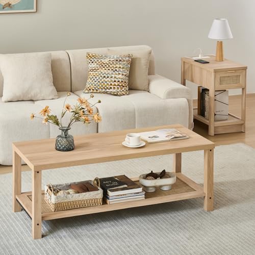 47.2" Lerliuo Thickened Top Rattan Center Table w/ Open Storage Shelf - image 6